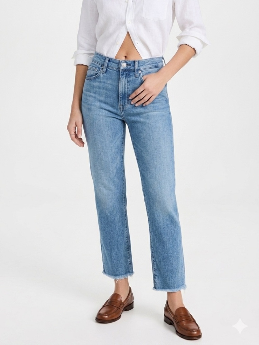 AYR The Pop High Rise Straight Leg Jeans Raw Hem Blue Denim Size 26 S